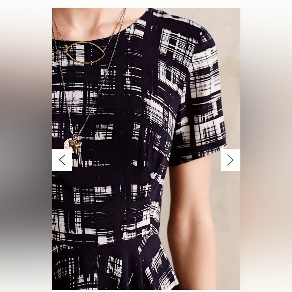Anthropologie Corey Lynn Calter paint strokes pattern 2 black white lined dress - Picture 4 of 15